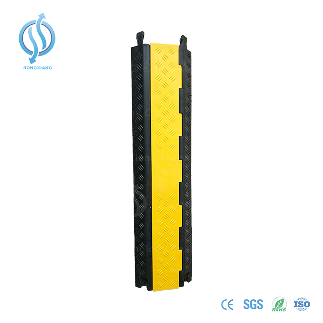 2 Channel Yellow Rubber Cable Protector with Heavy Base 